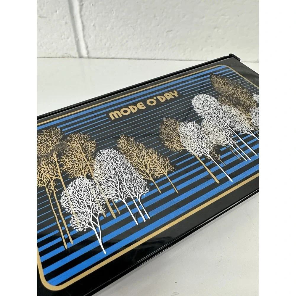 Vintage Mode O'Day‎ Folding Vanity Case Hard Makeup Box w/ Mirror Trees 60s/70s